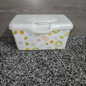 Huggies Baby Wipes Container EMPTY Wipe Case Holder White Leaves Circles Nature